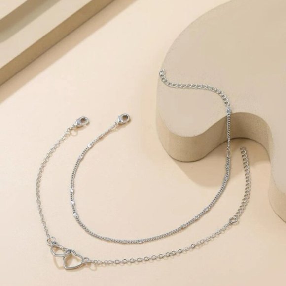 2pcs Heart Decor Bracelet Silver For Women Wedding Party - Picture 2 of 5